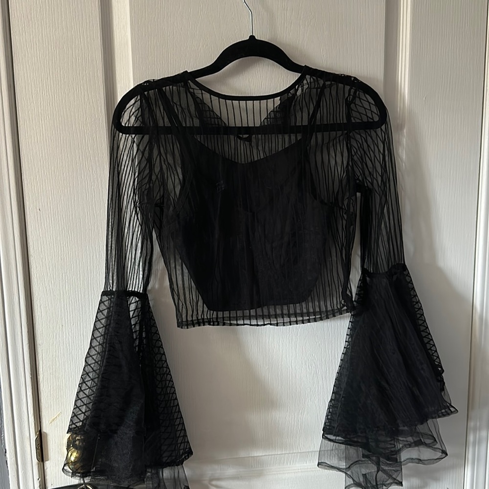 Fashion Nova mesh cropped top with flare arms